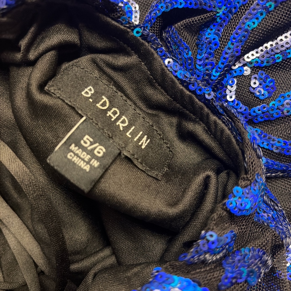 B Darlin Blue Black Sequin Scroll Dress Size 5/6 Sweetheart Mini - Picture 5 of 9